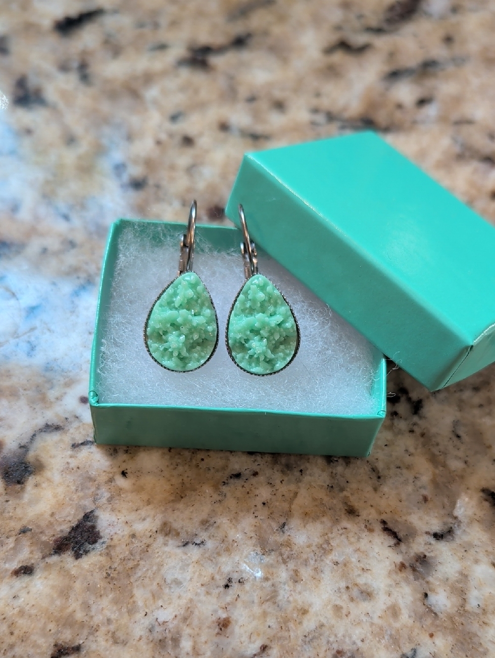 Teardrop Mint Green Druzy Style Drop Earrings